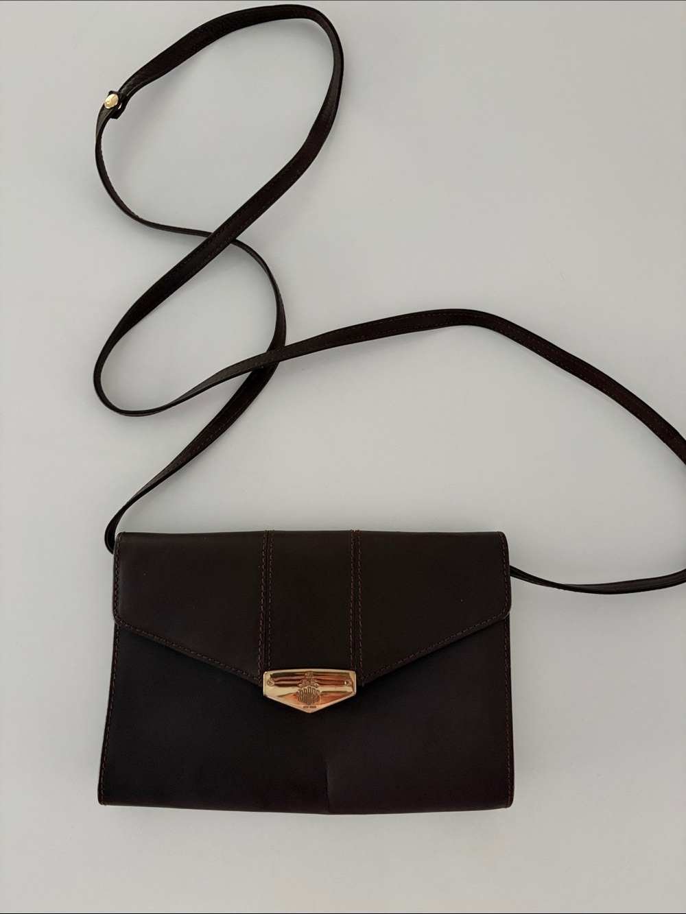 Women's Mark Cross Vintage Dark Brown Leather Crossbody Bag with Gold Clasp